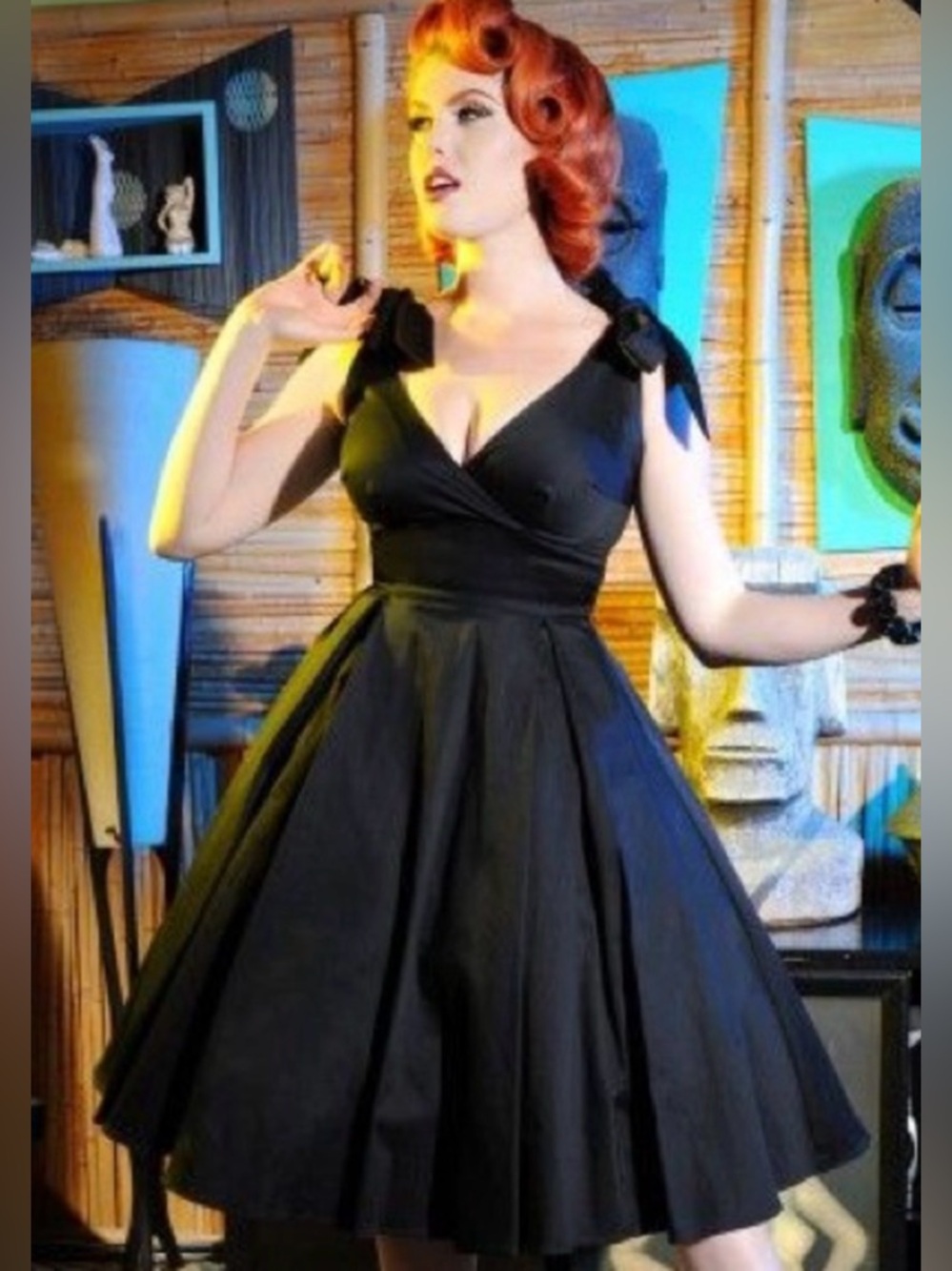 Deadly Dames by Micheline Pitt "Tie Me Up" Dress in Black - Size Medium